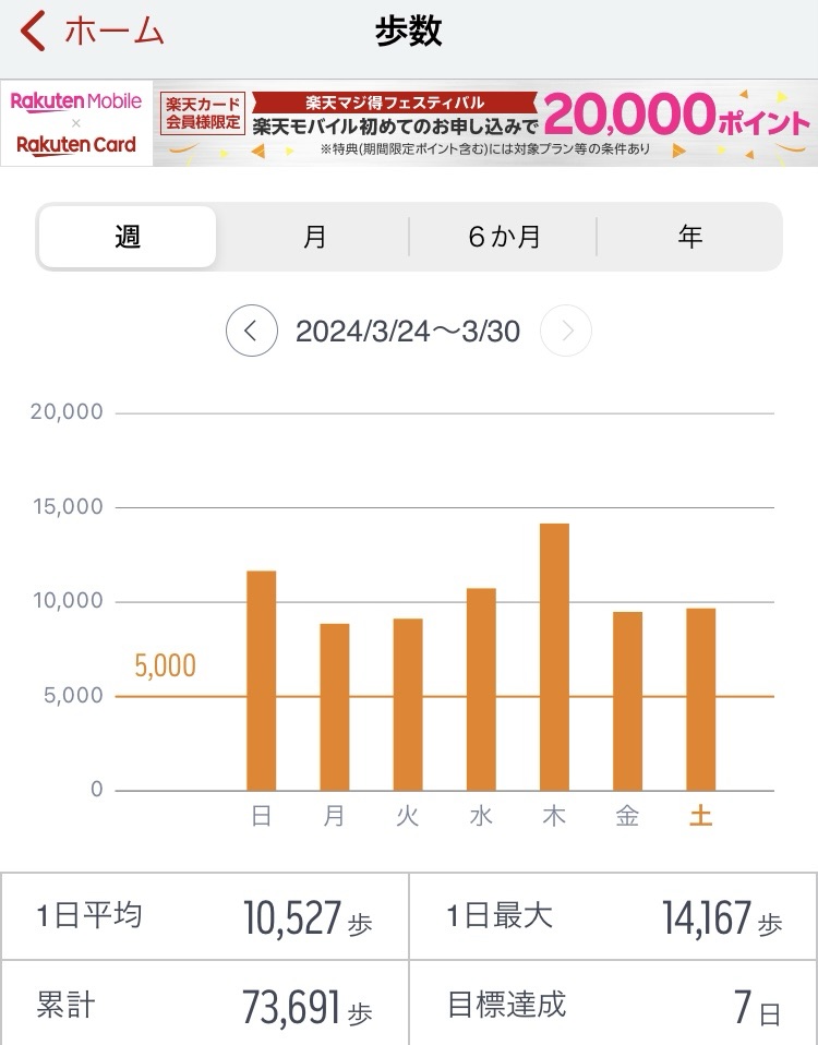 2024/3/24〜30までのウォーキング記録