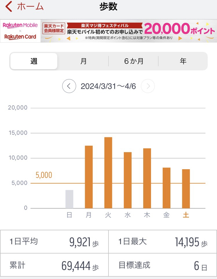 2024/3/31〜4/6までのウォーキング記録