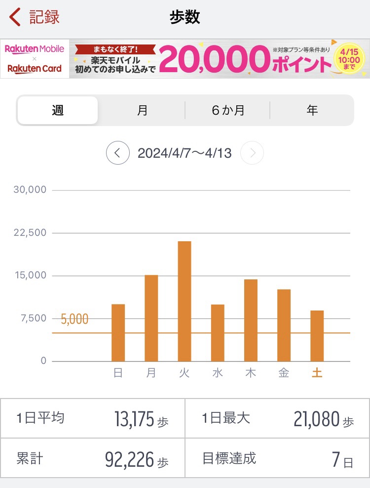 2024/4/7〜13までのウォーキング記録