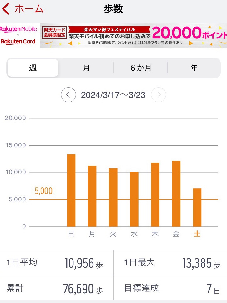 2024/3/17〜23までのウォーキング記録